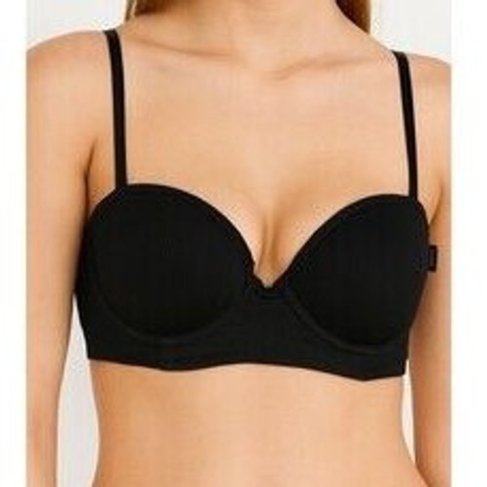 Tahari Black Ribbed‎ Multi-Way Wear 6 Ways Bra Strapless Halter Convertible Bra